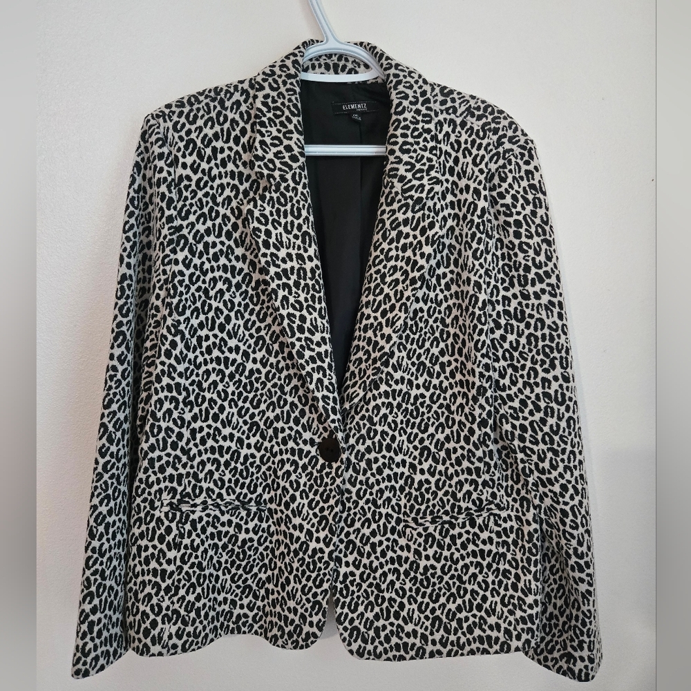 Elementz Black and White Leopard Print Blazer